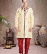 Maroon Art Silk Silk Blend Kurta Pajama