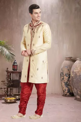 Maroon Art Silk Silk Blend Kurta Pajama