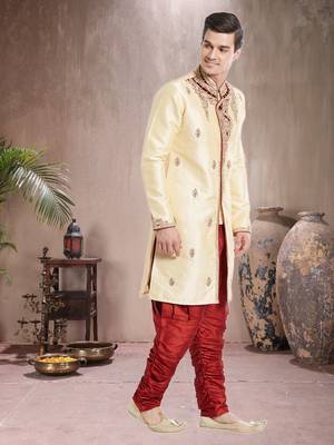 Maroon Art Silk Silk Blend Kurta Pajama 3