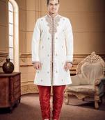 Maroon Art Silk Silk Blend Kurta Pajama