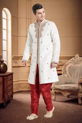 Maroon Art Silk Silk Blend Kurta Pajama