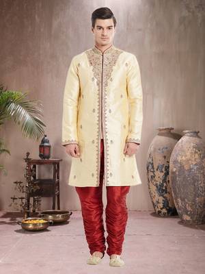 Maroon Art Silk Silk Blend Kurta Pajama 1