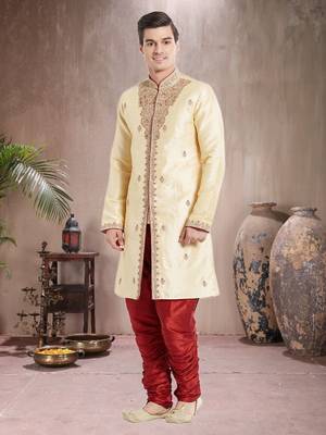Maroon Art Silk Silk Blend Kurta Pajama 3
