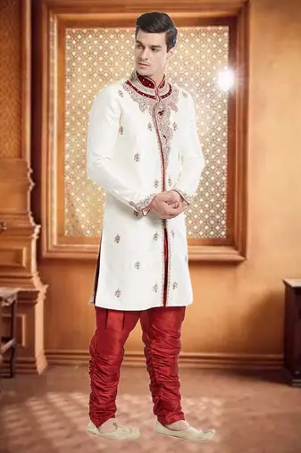 Maroon Art Silk Silk Blend Kurta Pajama