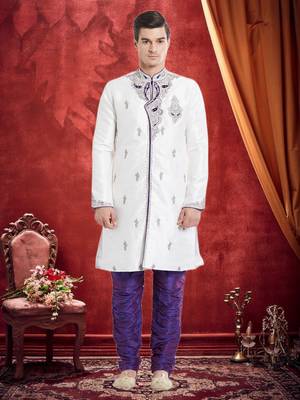 Purple Art Silk Silk Blend Kurta Pajama 1