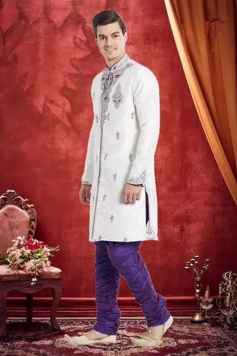 Purple Art Silk Silk Blend Kurta Pajama