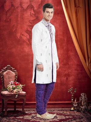 Purple Art Silk Silk Blend Kurta Pajama 3