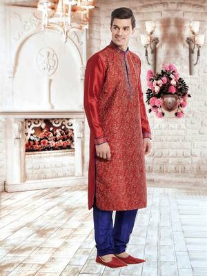 Indian Poshakh Navy Blue Art Silk Silk Blend Kurta Pajama 2