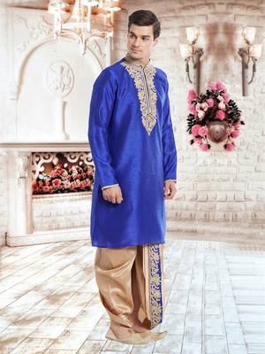 Gold Art Silk Silk Blend Kurta Pajama 2