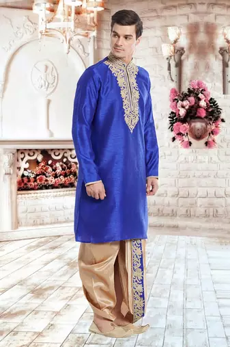 Gold Art Silk Silk Blend Kurta Pajama