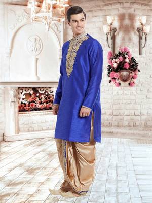 Gold Art Silk Silk Blend Kurta Pajama 3