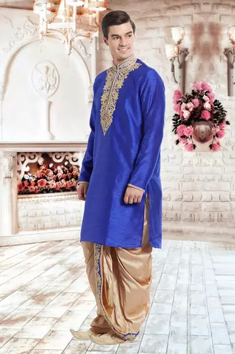Gold Art Silk Silk Blend Kurta Pajama