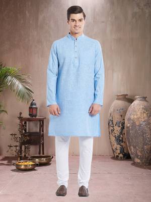 White Cotton Cotton  Kurta Pajama 1