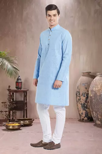 White Cotton Cotton  Kurta Pajama