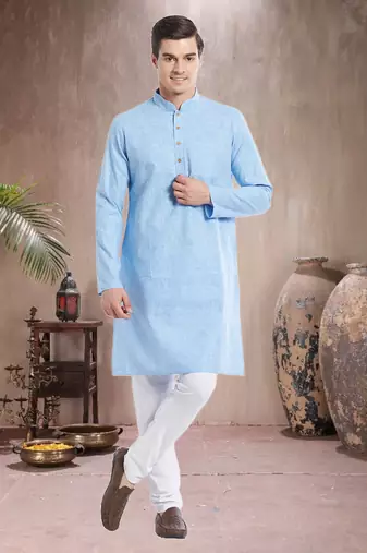 White Cotton Cotton  Kurta Pajama