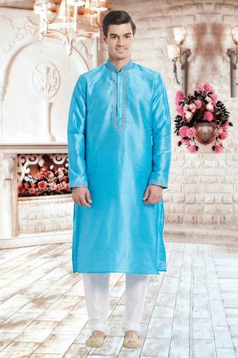 White Art Silk Silk Blend Kurta Pajama