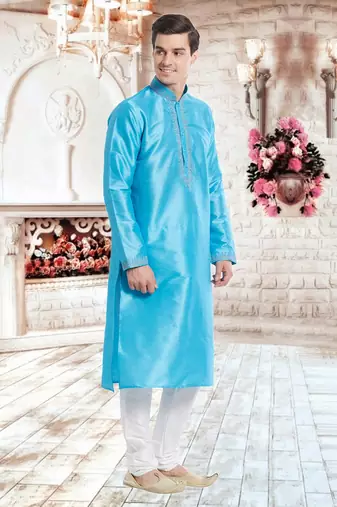 White Art Silk Silk Blend Kurta Pajama
