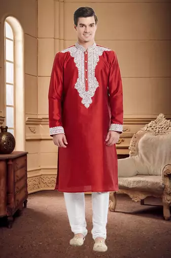 Indian Poshakh White Art Silk Silk Blend Kurta Pajama