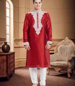 Indian Poshakh White Art Silk Silk Blend Kurta Pajama