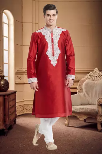 Indian Poshakh White Art Silk Silk Blend Kurta Pajama