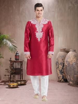 Indian Poshakh White Art Silk Silk Blend Kurta Pajama 1