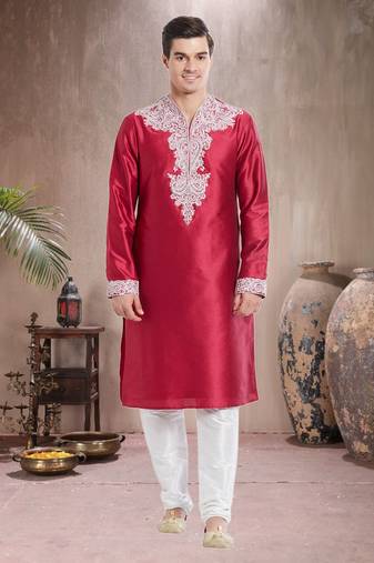 Indian Poshakh White Art Silk Silk Blend Kurta Pajama