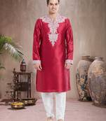 Indian Poshakh White Art Silk Silk Blend Kurta Pajama