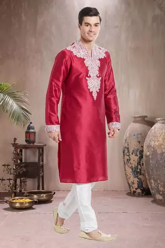 Indian Poshakh White Art Silk Silk Blend Kurta Pajama
