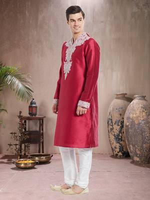 Indian Poshakh White Art Silk Silk Blend Kurta Pajama 3