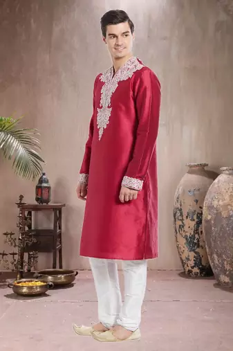 Indian Poshakh White Art Silk Silk Blend Kurta Pajama