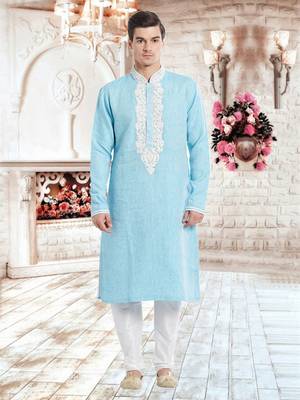 Indian Poshakh White Art Silk Pure Linen Kurta Pajama 1