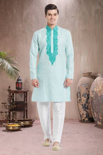 Indian Poshakh White Art Silk Pure Linen Kurta Pajama