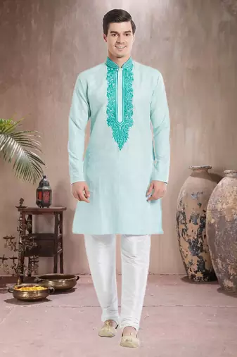 Indian Poshakh White Art Silk Pure Linen Kurta Pajama