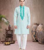 Indian Poshakh White Art Silk Pure Linen Kurta Pajama