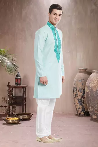 Indian Poshakh White Art Silk Pure Linen Kurta Pajama