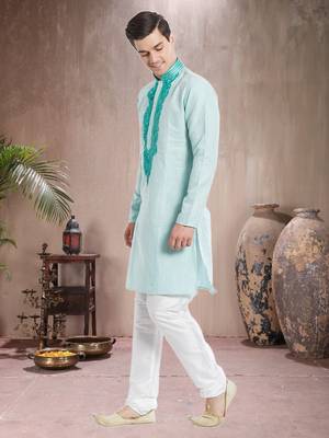 Indian Poshakh White Art Silk Pure Linen Kurta Pajama 3