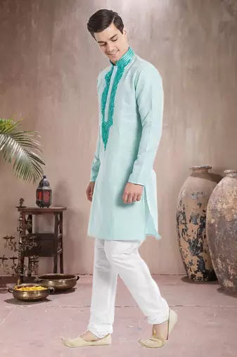 Indian Poshakh White Art Silk Pure Linen Kurta Pajama