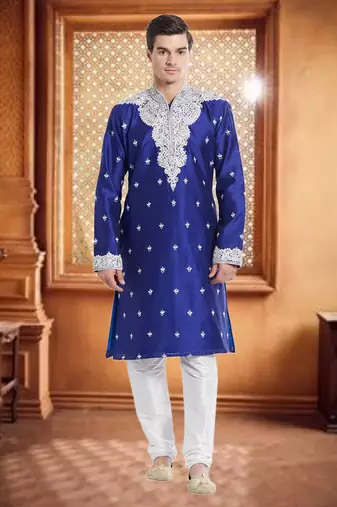 Indian Poshakh White Art Silk Silk Blend Kurta Pajama