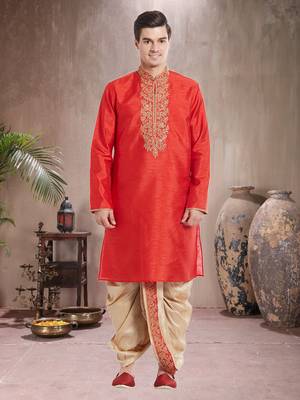 Gold Art Silk Silk Blend Kurta Pajama 1
