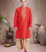 Gold Art Silk Silk Blend Kurta Pajama