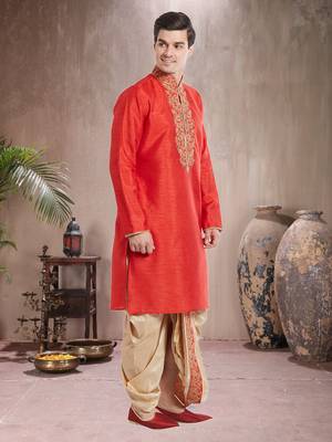 Gold Art Silk Silk Blend Kurta Pajama 2