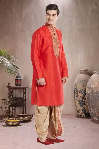 Gold Art Silk Silk Blend Kurta Pajama