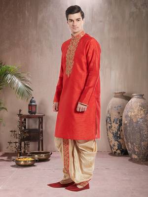 Gold Art Silk Silk Blend Kurta Pajama 3