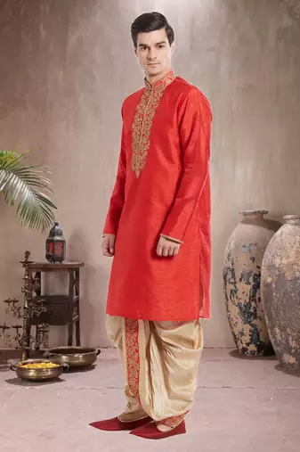 Gold Art Silk Silk Blend Kurta Pajama