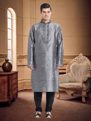 Indian Poshakh Black Art Silk Silk Blend Kurta Pajama 1