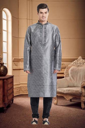 Indian Poshakh Black Art Silk Silk Blend Kurta Pajama