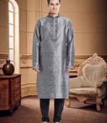 Indian Poshakh Black Art Silk Silk Blend Kurta Pajama
