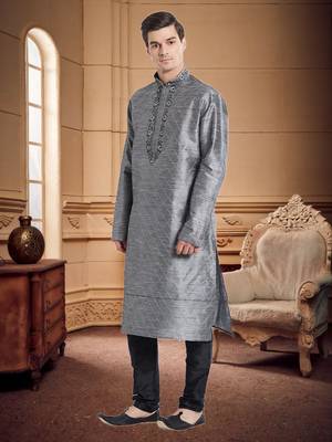 Indian Poshakh Black Art Silk Silk Blend Kurta Pajama 2