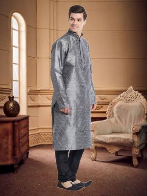 Indian Poshakh Black Art Silk Silk Blend Kurta Pajama 3
