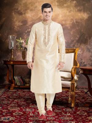 Fawn Art Silk Silk Blend Kurta Pajama 1